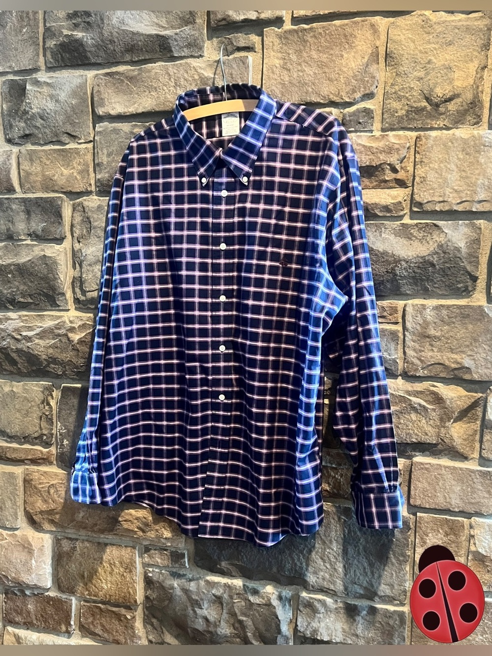 Brooks Brothers Regent -Navy, purple and White Windowpane Button-Down Shirt